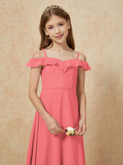 Off-the-shoulder A-Line Junior Bridesmaid Dresses Watermelon