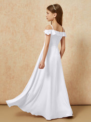 Off-the-shoulder A-Line Junior Bridesmaid Dresses White