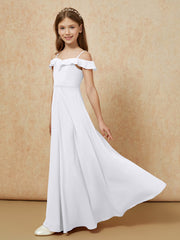 Off-the-shoulder A-Line Junior Bridesmaid Dresses White