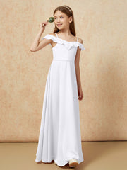 Off-the-shoulder A-Line Junior Bridesmaid Dresses White