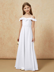 Off-the-shoulder A-Line Junior Bridesmaid Dresses White