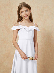 Off-the-shoulder A-Line Junior Bridesmaid Dresses White