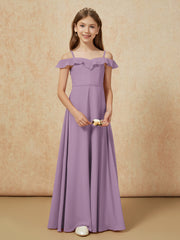 Off-the-shoulder A-Line Junior Bridesmaid Dresses Wisteria
