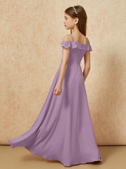 Off-the-shoulder A-Line Junior Bridesmaid Dresses Wisteria