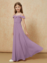 Off-the-shoulder A-Line Junior Bridesmaid Dresses Wisteria