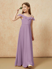 Off-the-shoulder A-Line Junior Bridesmaid Dresses Wisteria