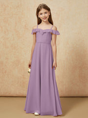 Off-the-shoulder A-Line Junior Bridesmaid Dresses Wisteria