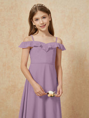 Off-the-shoulder A-Line Junior Bridesmaid Dresses Wisteria