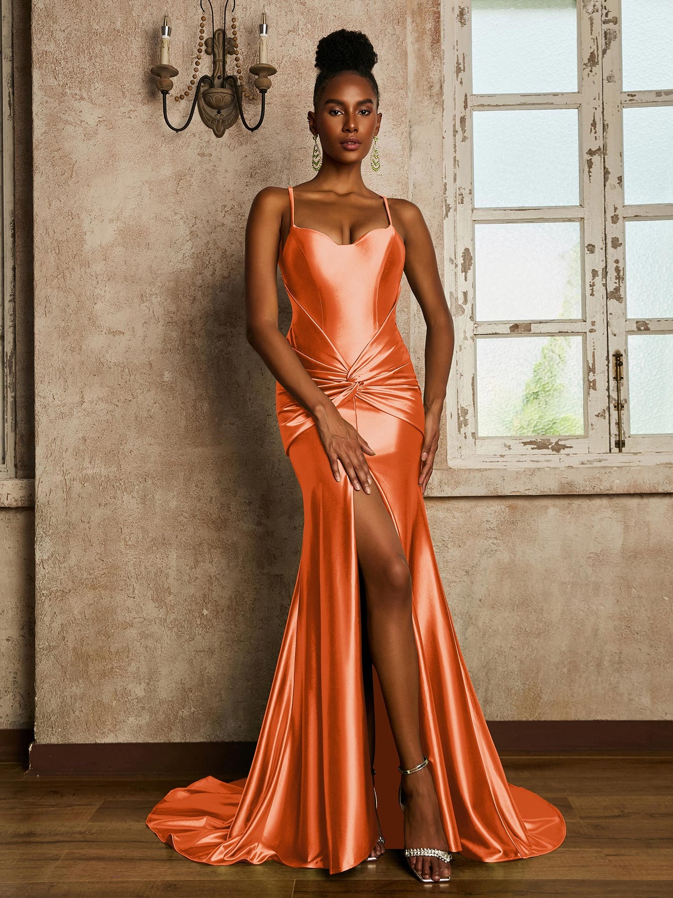 white christmas dresses A-line Long Sleeves Light Burnt Orange Modest Prom Dresses PD018 – bridalsew