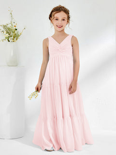 Sleeveless Chiffon Junior Bridesmaid Dresses with Bow Blushing Pink