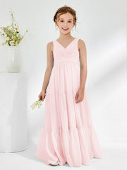 Sleeveless Chiffon Junior Bridesmaid Dresses with Bow Blushing Pink