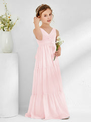 Sleeveless Chiffon Junior Bridesmaid Dresses with Bow Blushing Pink