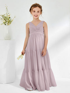 Sleeveless Chiffon Junior Bridesmaid Dresses with Bow Dusk