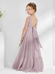 Sleeveless Chiffon Junior Bridesmaid Dresses with Bow Dusk