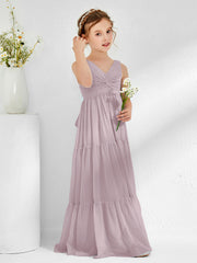 Sleeveless Chiffon Junior Bridesmaid Dresses with Bow Dusk