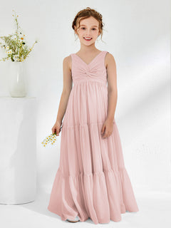 Sleeveless Chiffon Junior Bridesmaid Dresses with Bow Dusty Rose