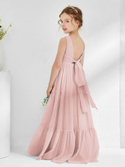 Sleeveless Chiffon Junior Bridesmaid Dresses with Bow Dusty Rose