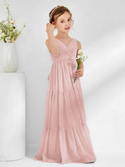 Sleeveless Chiffon Junior Bridesmaid Dresses with Bow Dusty Rose