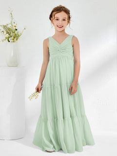 Sleeveless Chiffon Junior Bridesmaid Dresses with Bow Dusty Sage