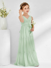 Sleeveless Chiffon Junior Bridesmaid Dresses with Bow Dusty Sage
