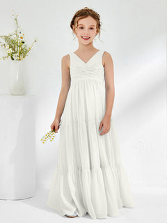 Sleeveless Chiffon Junior Bridesmaid Dresses with Bow Ivory