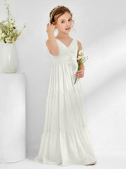 Sleeveless Chiffon Junior Bridesmaid Dresses with Bow Ivory
