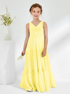 Sleeveless Chiffon Junior Bridesmaid Dresses with Bow Lemon