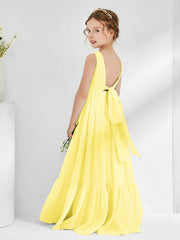 Sleeveless Chiffon Junior Bridesmaid Dresses with Bow Lemon