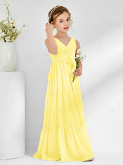 Sleeveless Chiffon Junior Bridesmaid Dresses with Bow Lemon