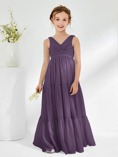 Sleeveless Chiffon Junior Bridesmaid Dresses with Bow Plum