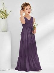 Sleeveless Chiffon Junior Bridesmaid Dresses with Bow Plum