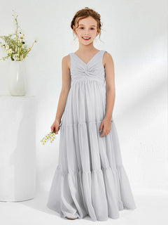 Sleeveless Chiffon Junior Bridesmaid Dresses with Bow Silver