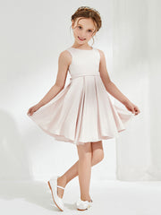 Cute Scoop Pleated Knee-Length Girl's Dress Rose Petal