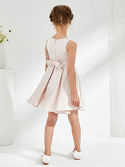 Cute Scoop Pleated Knee-Length Girl's Dress Rose Petal