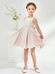 Cute Scoop Pleated Knee-Length Girl's Dress Rose Petal