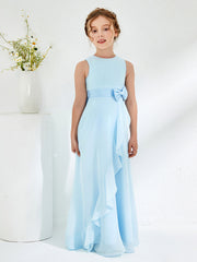 BABARONI Bateau Neckline Ruffle Junior Bridesmaid Gowns Dusty Blue, Dusty Blue / J4 BABARONI Bateau Neckline Ruffle Junior Bridesmaid Gowns Dusty Blue, Dusty Blue / J4