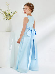 Bateau Neckline Ruffle Junior Bridesmaid Gowns Sky Blue