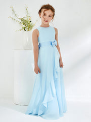 Bateau Neckline Ruffle Junior Bridesmaid Gowns Sky Blue