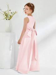 Bateau Neckline Ruffle Junior Bridesmaid Gowns Blushing Pink
