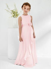 Bateau Neckline Ruffle Junior Bridesmaid Gowns Blushing Pink