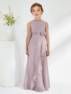 Bateau Neckline Ruffle Junior Bridesmaid Gowns Dusk