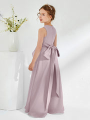 Bateau Neckline Ruffle Junior Bridesmaid Gowns Dusk