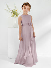 Bateau Neckline Ruffle Junior Bridesmaid Gowns Dusk