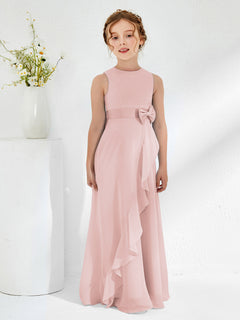 Bateau Neckline Ruffle Junior Bridesmaid Gowns Dusty Rose