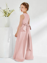 Bateau Neckline Ruffle Junior Bridesmaid Gowns Dusty Rose