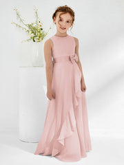 Bateau Neckline Ruffle Junior Bridesmaid Gowns Dusty Rose