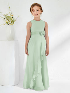 Bateau Neckline Ruffle Junior Bridesmaid Gowns Dusty Sage