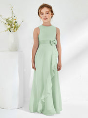 Bateau Neckline Ruffle Junior Bridesmaid Gowns Dusty Sage
