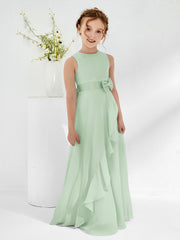 Bateau Neckline Ruffle Junior Bridesmaid Gowns Dusty Sage