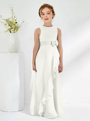 Bateau Neckline Ruffle Junior Bridesmaid Gowns Ivory